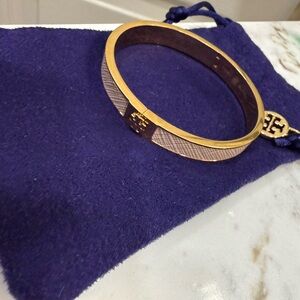Tory Burch Gold and Peachy Pink Bangle Bracelet